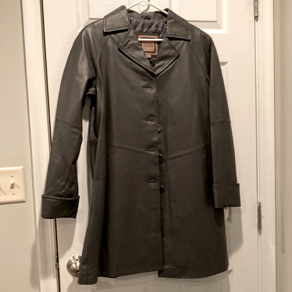 Excelled Collection gray leather trench coat, XS